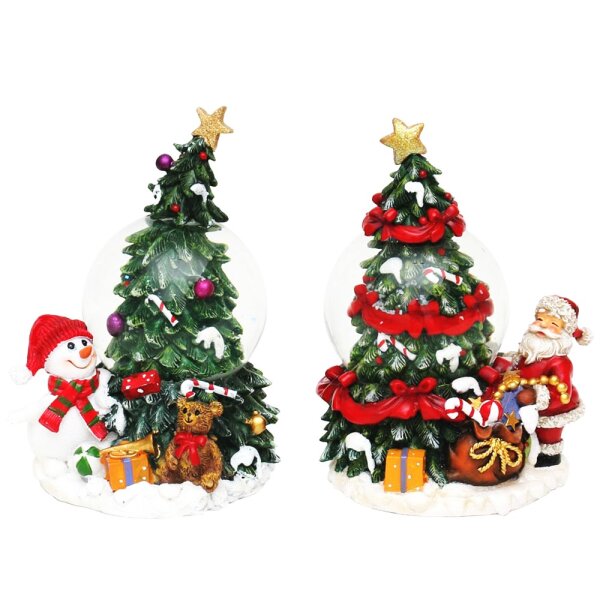 Polyresin Tannenbaum mit Schneekugel & Schnee-/Weihnachtsmann 2-fach sort. 10 x 8,5 x 13,5 cm Ø 6,5 cm