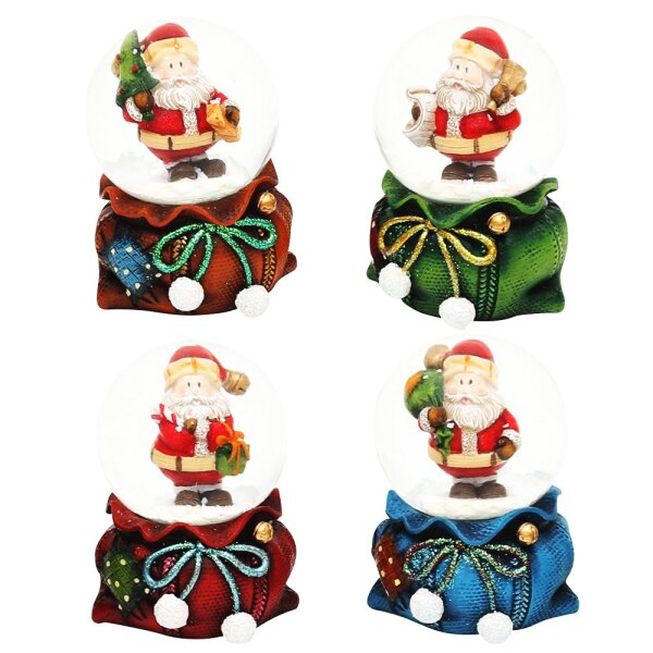 Polyresin Weihnachtssack mit kl. Schneekugel & Weihnachtsmann 4-fach sort. 5 x 5 x 7 cm Ø 4,5 cm