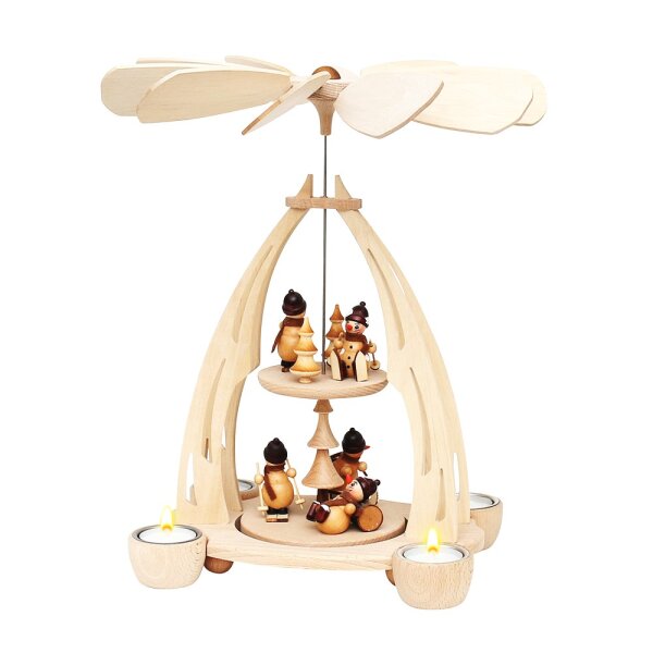 Holz Tischpyramide, hochwertig, "Schneemannfiguren" für 4 Teelichte 20 x 24 x 35 cm