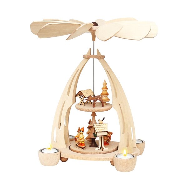 Holz Tischpyramide, hochwertig, "Futterkrippe/Vogelfütterung" für 4 Teelichte 20 x 24 x 35 cm
