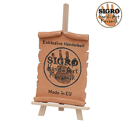 Keramik Urkunde "SIGRO Hand Art" auf Holzstaffelei (26 0417) 11 x 2 x 16 cm