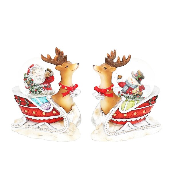 Polyresin Schneekugel Rentierschlitten Schnee- & Weihnachtsmann 2-fach sort. 8 x 4,5 x 9 cm Ø 4,5 cm