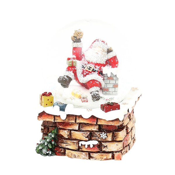 Polyresin Schneekugel Santa auf Schornstein 10,5 x 10,3 x 14,5 cm Ø 10 cm Spielwerk We wish you a merry Christmas;