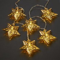 HELLUM LED-Lichterkette mit goldenen Metall-Sternen,...