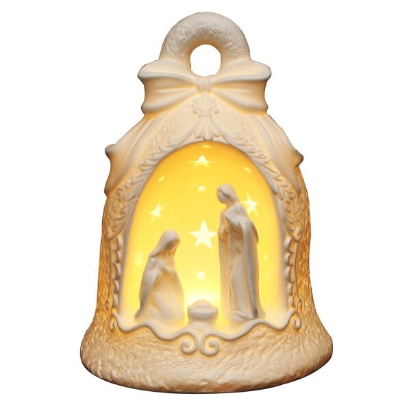 Porzellan "Heilige Familie" in Glocke weiß 16 x 16 x 21,5 cm LED;