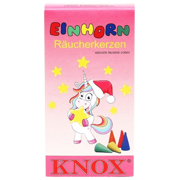 KNOX-Räucherkerzen "Einhorn" Apfel/Melone/Zitrone/Pfirsich/Erdbeere/Aprikose, Packungsinhalt: 24 Stück, 6,5 x 2,2 x 12,5 cm