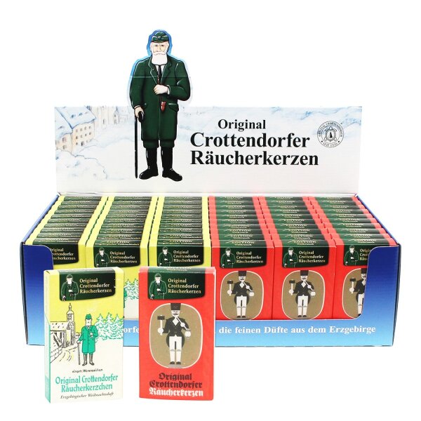 60er Set Crottendorfer-Räucherkerzen Nostalgiepackungen Weihrauch+Erzgeb. Weihnachtsduft 60 im Display (30x1801+30x1802) 2-fach sort. 38 x 22,5 x 11 cm