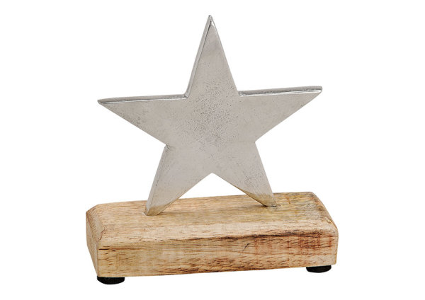 Stern aus Metall, Mango Holz Silber (B/H/T) 12x12x5cm