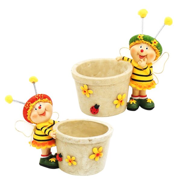 Polyresin Bienen "Sarah & Marie" mit Pot 2-fach sort. 12,5 x 8 x 12 cm Ø 6,5 cm