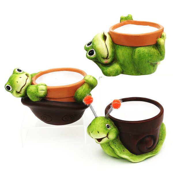 Keramik Dekofiguren Schnecke, Schildkröte, Frosch mit Pot 3-fach sort. 11,1 x 8,1 x 8,2 cm Ø 6 cm