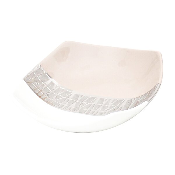 Keramik Platte "Cappuccino" quadrat-oval silber/weiß 24 x 24 x 7,5 cm