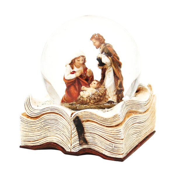 Polyresin Schneekugel "Heilige Familie" auf Buch 7,5 x 7 x 9 cm Ø 6,5 cm