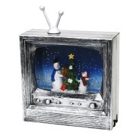 Acryl LED Fernseher mit Schneemannfamilie, silber 17,5 x...