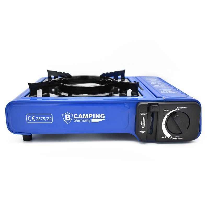 Gaskocher mit zusätzlicher Sicherheits-Platte blau 