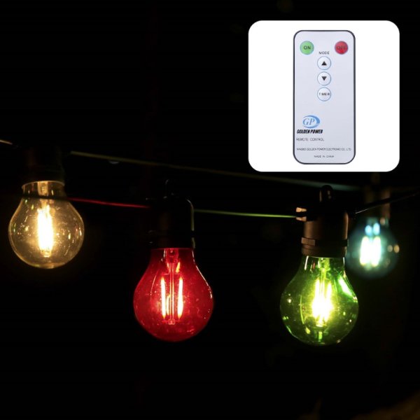 HELLUM 10-tlg. LED-Filament Party-Lichterkette , bunt, mit Außen-Transformator