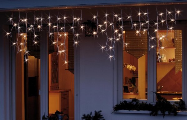 HELLUM 80-tlg. LED-Eislichtvorhang mit Blink-effekt, "System-Profi", warm-weiß, weißes Kabel, 190 x 60 cm, verlängerbar, ohne Stecker