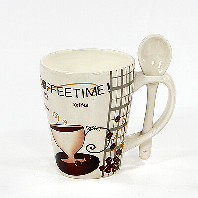 Dolomite Kaffeebecher mit Löffel Coffeetime konisch 13,5 x 9 x 11,5 cm