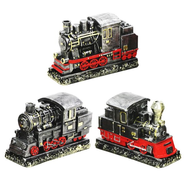Polyresin Räucherlokomotiven, schwarz/rot/gold 3-fach sort. 16,2 x 6,5 x 10,8 cm