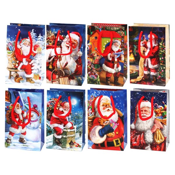 Papier Tragetasche "Weihnachtsmannmotive" ca. Din A6 (115g) 8-fach sort. 10 x 6 x 16 cm