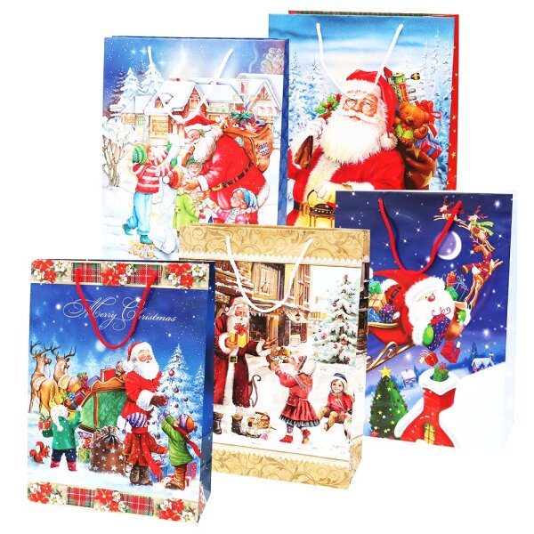 Papier Tragetasche "Weihnachtsmannmotive" ca. Din A3 (130g) 5-fach sort. 29 x 12 x 40 cm